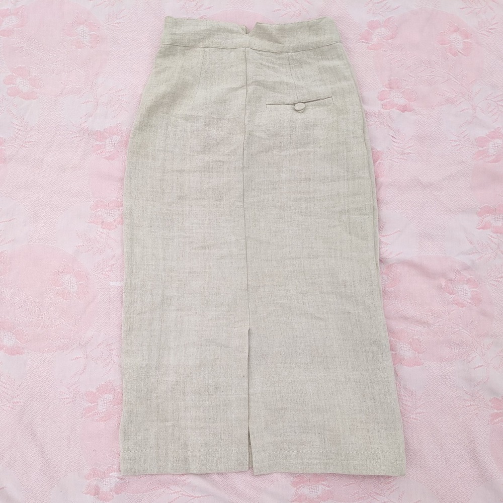 Ajaie Alaie Transitional Linen Skirt XS Beige Button Up Pencil Handmade Chakra - Picture 9 of 16